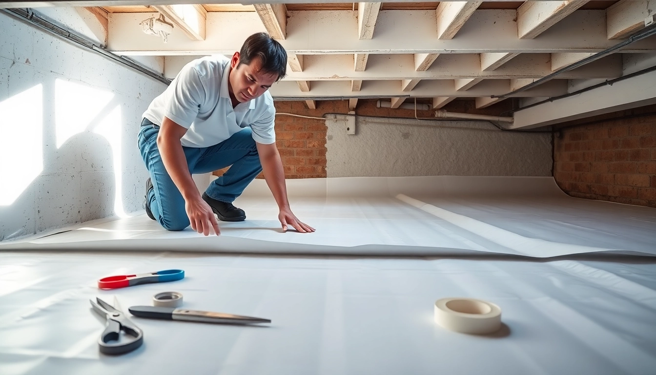 Effective vapor barrier installation process in a crawl space highlighting essential techniques.