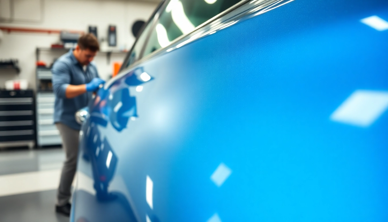 Ceramic coating near me applied to a vehicle by a professional in a well-lit garage.