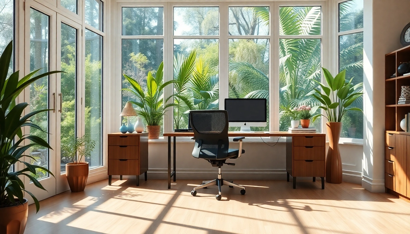 Wintergarten als Buero: A stylish home office setup inside a bright winter garden.