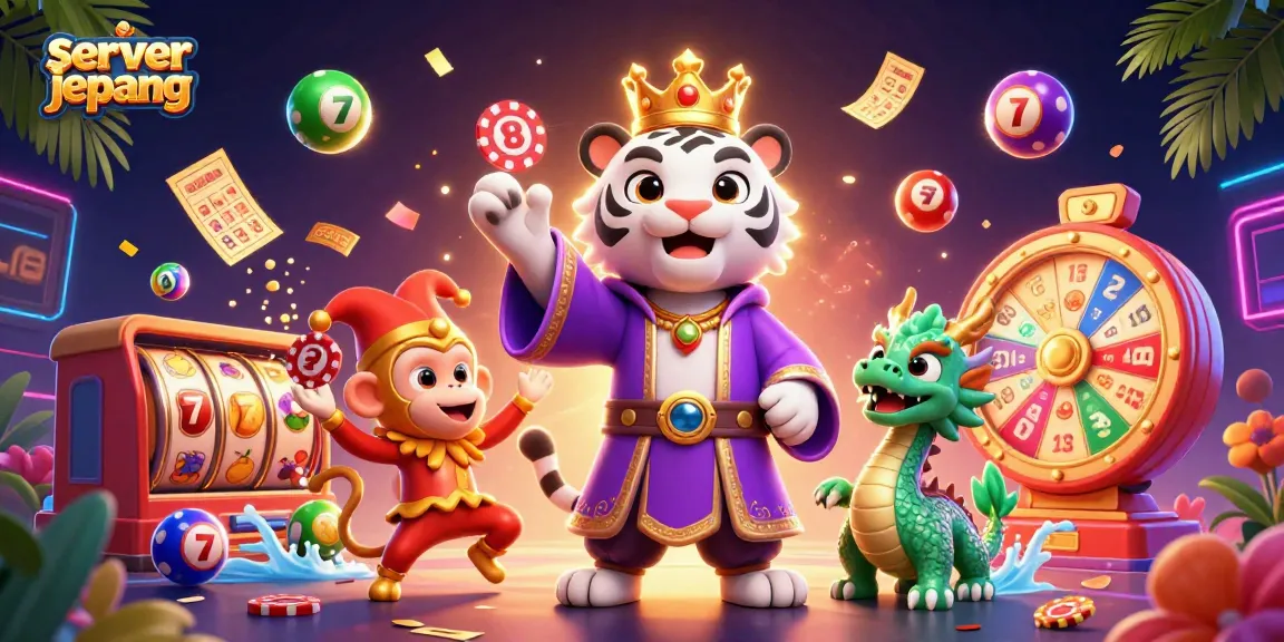 Experience thrilling gameplay at server jepang with vibrant slot reels, a regal tiger, and dynamic game elements.