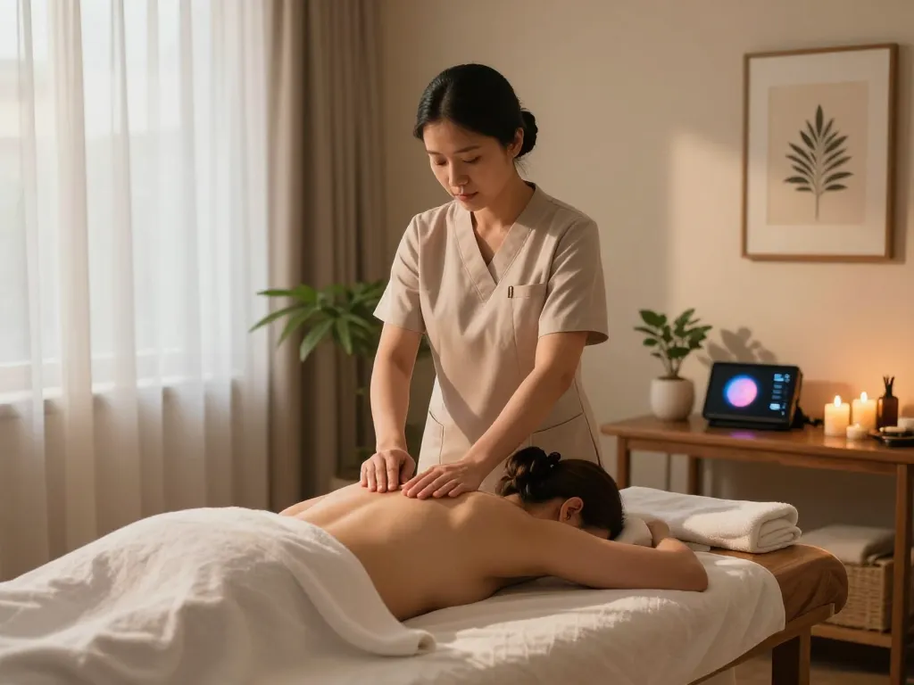 Swedish massage therapy setup at https://www.makangs.com/ with calm lighting, essential oils, and soothing atmosphere.