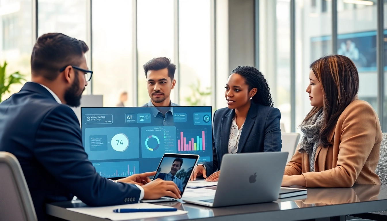 Visualize enterprise assistant platform at work, capturing teamwork and AI integration in a modern office.