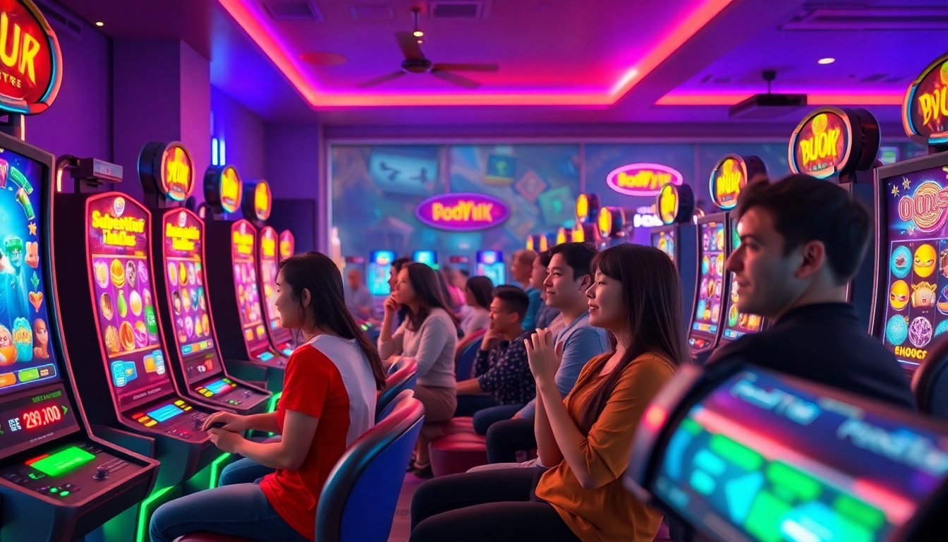 Engaged players enjoying Kode4d slot in an exciting, modern gaming environment.