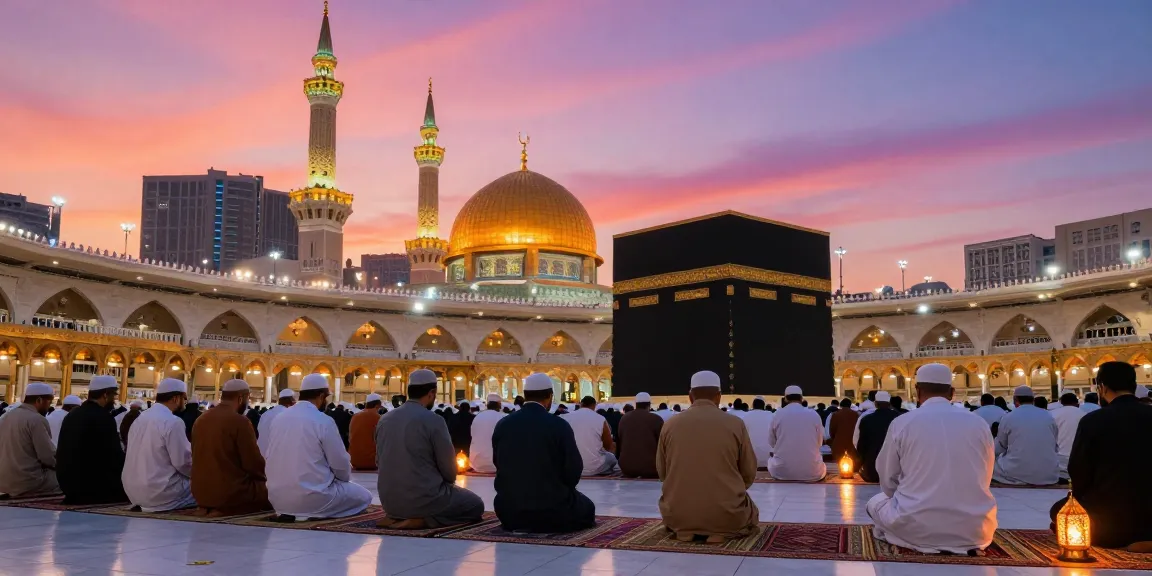Experience the spiritual journey of umroh ramadhan with pilgrims in prayer at Masjid al-Haram, a breathtaking travel adventure.
