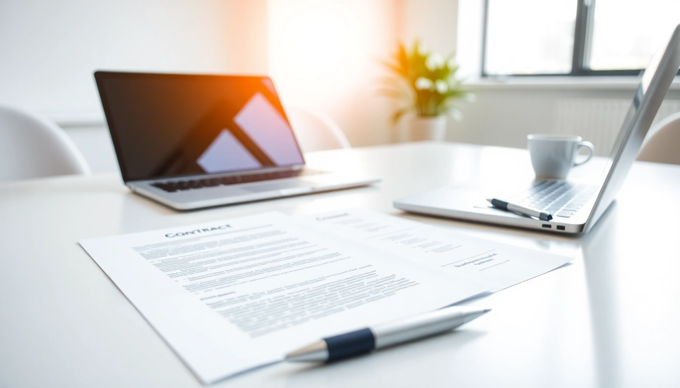 Streamlined contract management process featuring organized documents and digital tools.