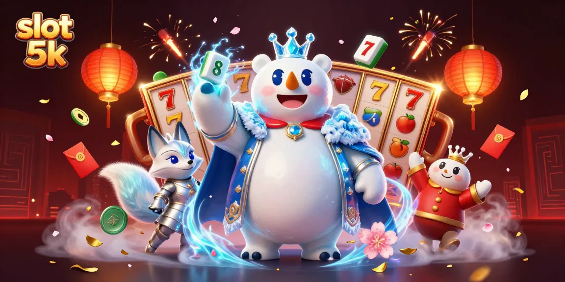 Engage with thrilling slot 5k action featuring an ice king and snow fox in a vibrant casino scene.