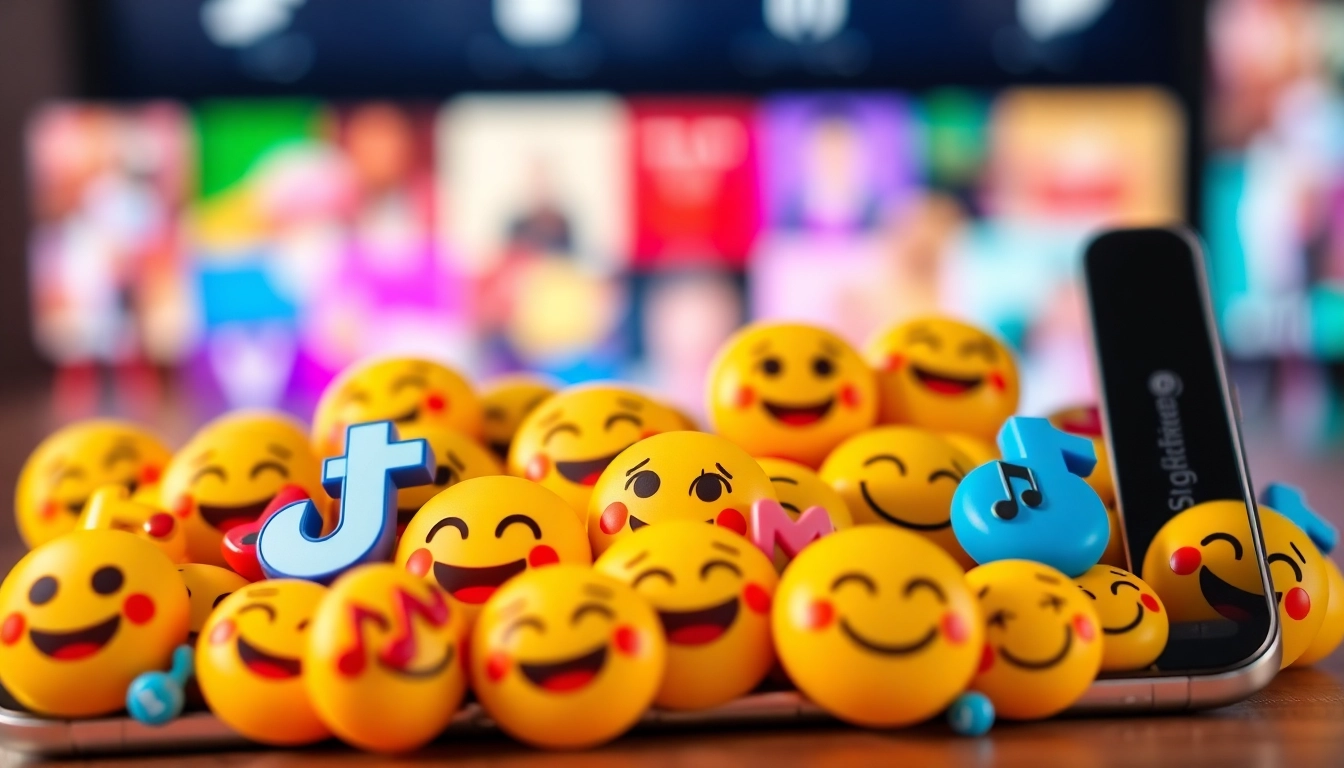 Engaging TikTok emojis displayed vibrantly on a digital screen, showcasing social media culture.