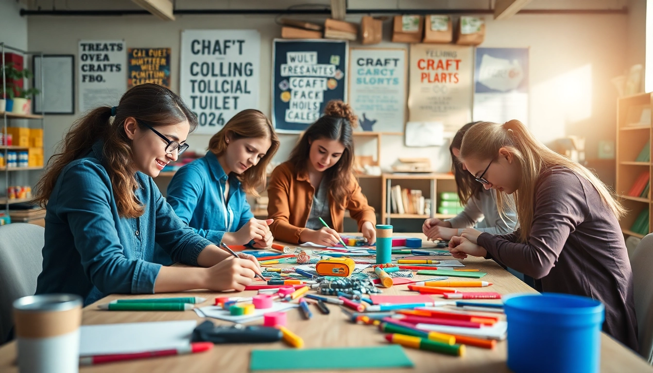 Participants actively working on the craft trainee program in a vibrant and creative workshop environment.