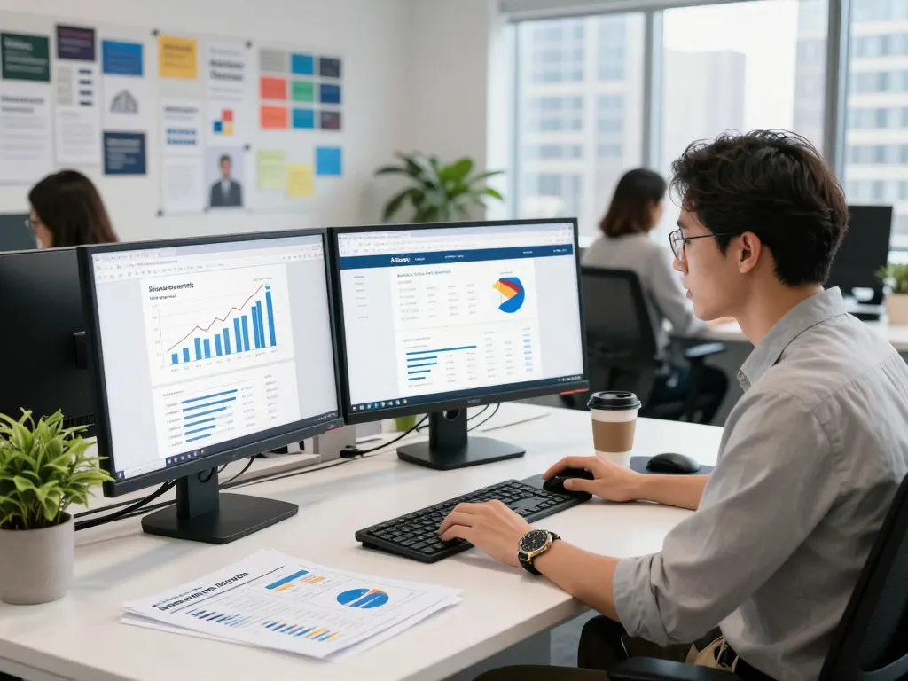 SEO specialist analyzing New York SEO Services performance in a modern office
