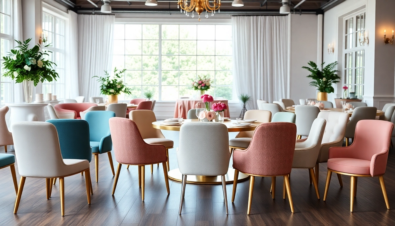 Chair Rentals showcased in a stylish event setup with diverse colors and elegant decor.