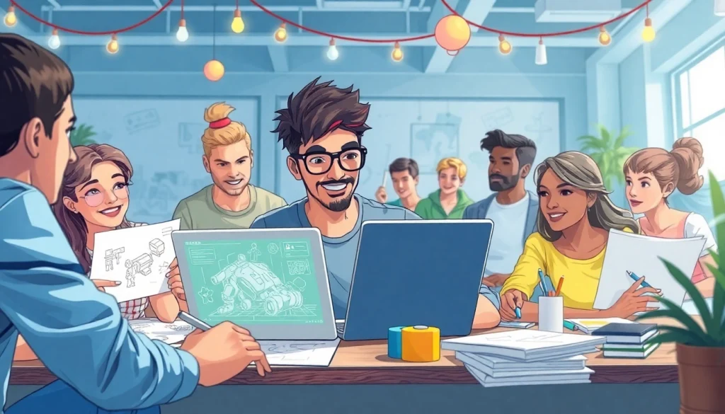 Engaged individuals collaborating on creative projects, highlighting Freedom X's innovation in gaming.