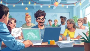 Engaged individuals collaborating on creative projects, highlighting Freedom X's innovation in gaming.