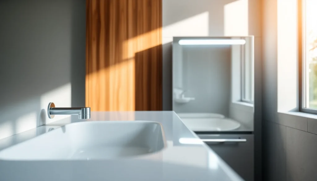 Sonni Spiegelschrank mit modernem Design und LED-Beleuchtung im Badezimmer.