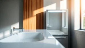 Sonni Spiegelschrank mit modernem Design und LED-Beleuchtung im Badezimmer.