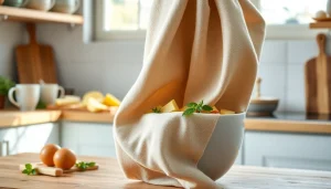 Gebruik van een kaasdoek voor het afdekken van ingrediënten in een keuken.