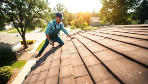 Showcasing reliable roofing services, a contractor inspects a newly installed roof with professionalism and care.