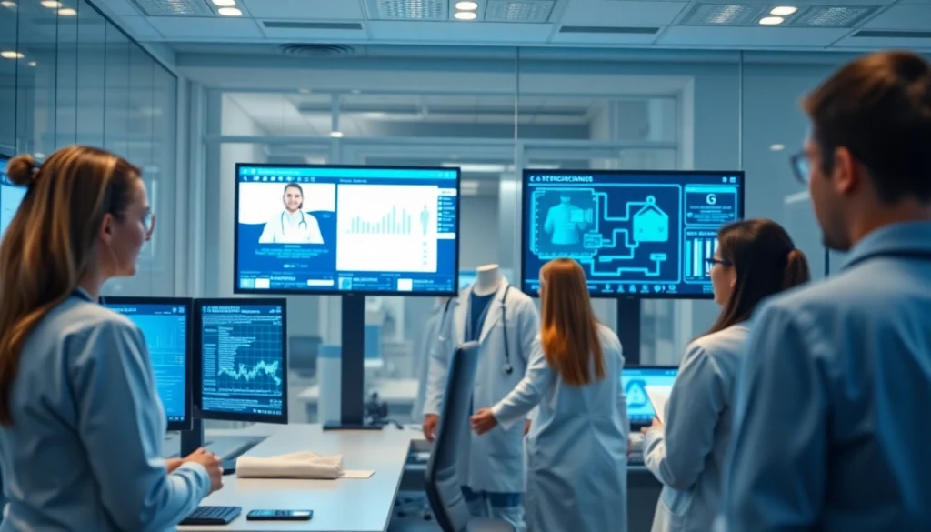 IT Services for Healthcare Tampa showcasing professionals using advanced technology in a modern medical IT environment.