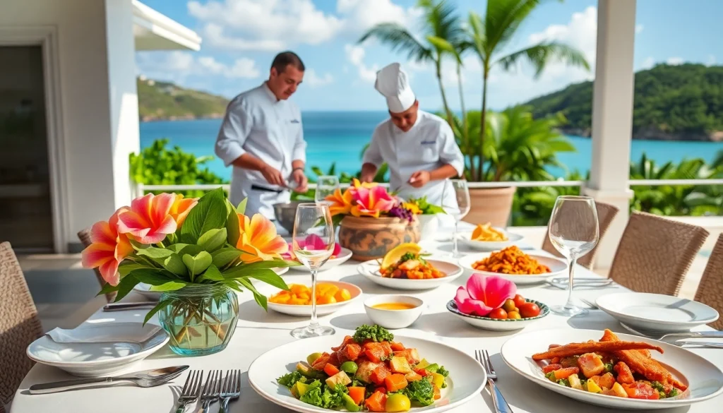 Experience exquisite cuisine with a Sint Maarten private chef at a luxury villa dinner setting.