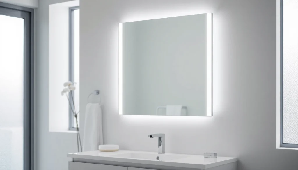 Admire le miroir moderne Sirhona France avec éclairage LED intégré, parfait pour votre salle de bain.