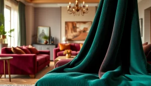 Vergelijk gordijnstof van verschillende stoffen in een stijlvolle woonkamer.