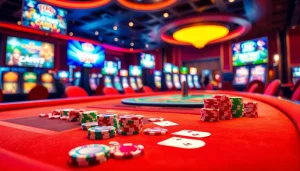 Engage in thrilling Canadian casinos online with an exciting gaming table and vibrant atmosphere.