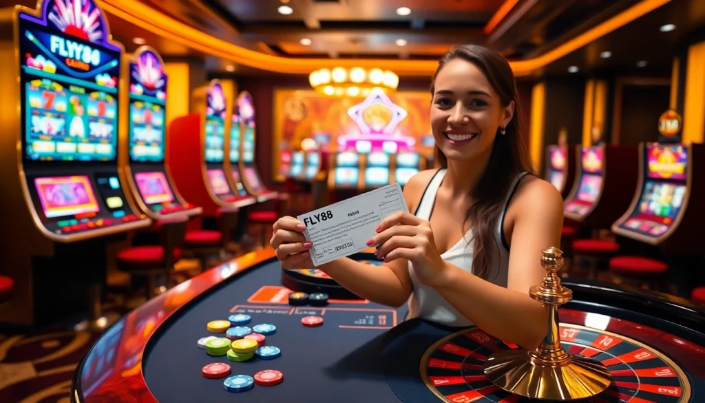 Experience high-stakes gaming at FLY88 with vibrant casino tables and winning moments.