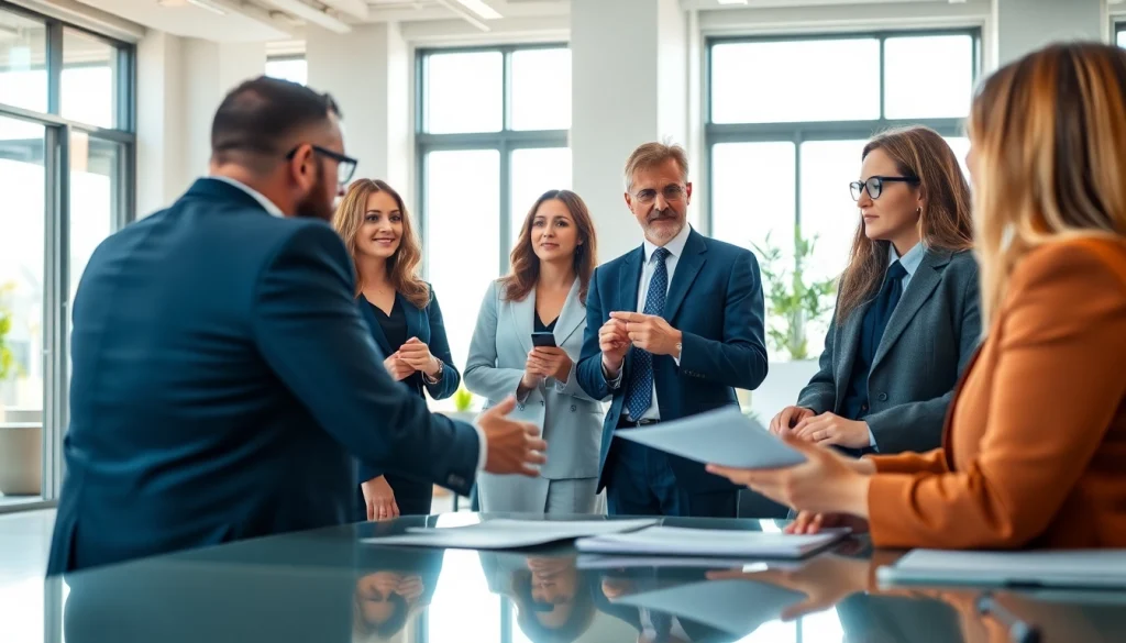 Consultation at an environmental law firm showcasing diverse lawyers discussing legal strategies.