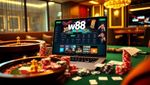 Experience the excitement of online gambling at link to w88 with vibrant chips and casino tables.