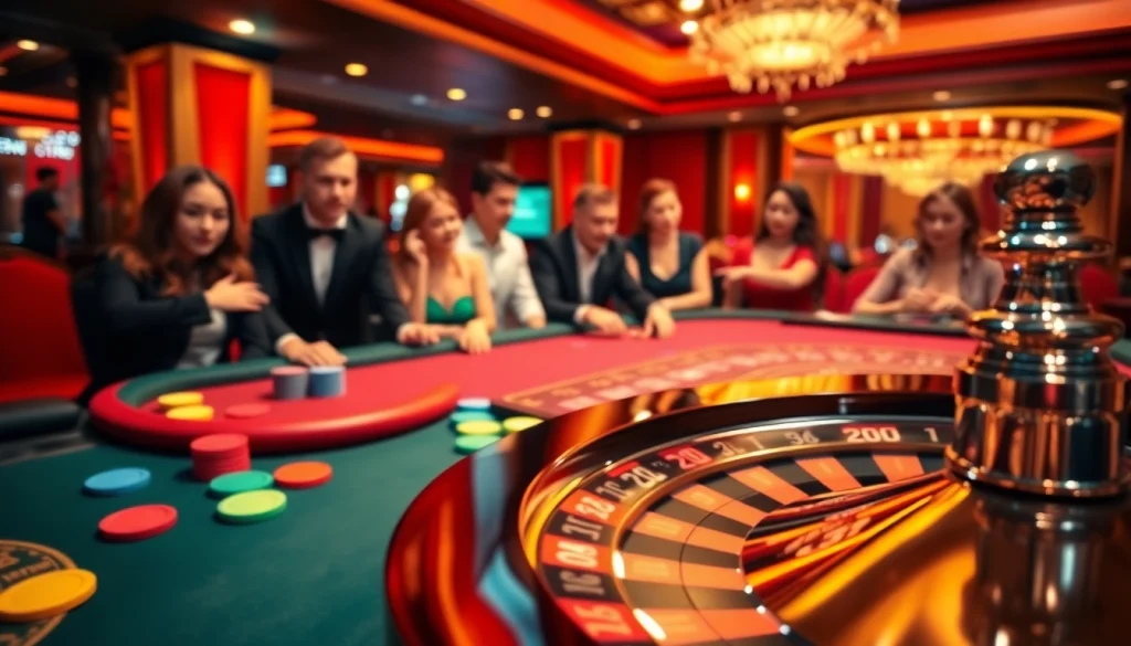 Exciting gaming experience at Bin88 casino featuring roulette and poker tables.