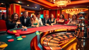 Exciting gaming experience at Bin88 casino featuring roulette and poker tables.