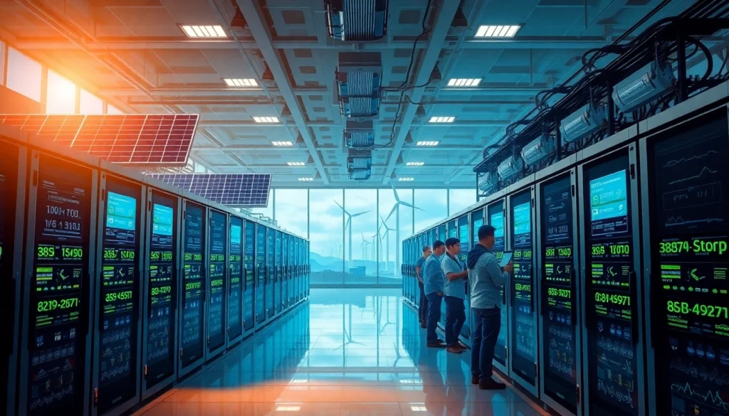 Bitcoin cloud mining facility showcasing advanced technology and renewable energy sources.