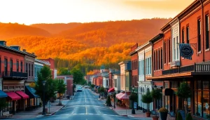 Captivating sunset view of Clarksburg, showcasing the historic downtown architecture.