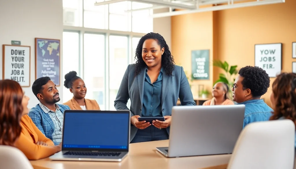 Empowering job seekers with Job Help in a welcoming office environment during a coaching session.