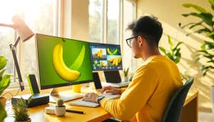 Designer utilizing the innovative Nano Banana AI image editor in a bright workspace.