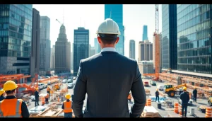 New York City Construction Manager managing a vibrant construction site with a bustling skyline.