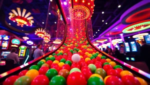 Menangkan pemain saat memainkan plinko slot dengan bola berwarna yang meluncur ke bawah.