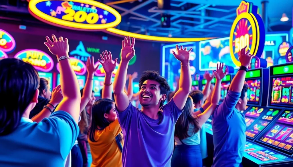 Menampilkan momen kemenangan walettoto dengan pemain yang bersukacita dalam permainan slot online.