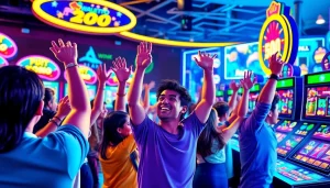 Menampilkan momen kemenangan walettoto dengan pemain yang bersukacita dalam permainan slot online.