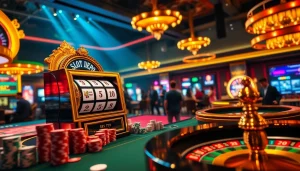 Players engaging with the exciting slot depo 5rb, experiencing thrilling wins in a luxury casino atmosphere.