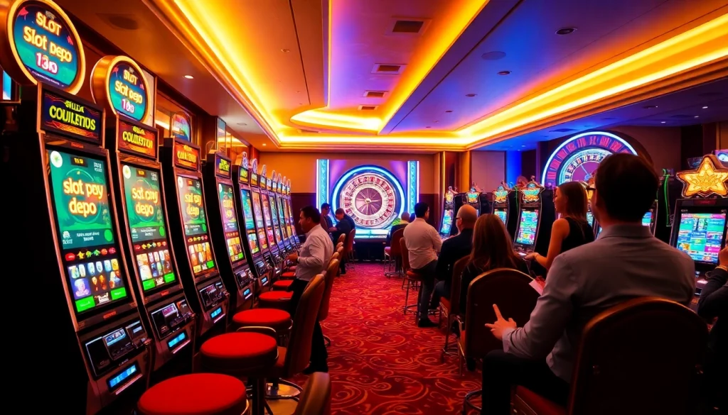 Rasakan kemenangan jackpot yang mendebarkan pada mesin slot Depo 1K dalam suasana kasino yang elegan.