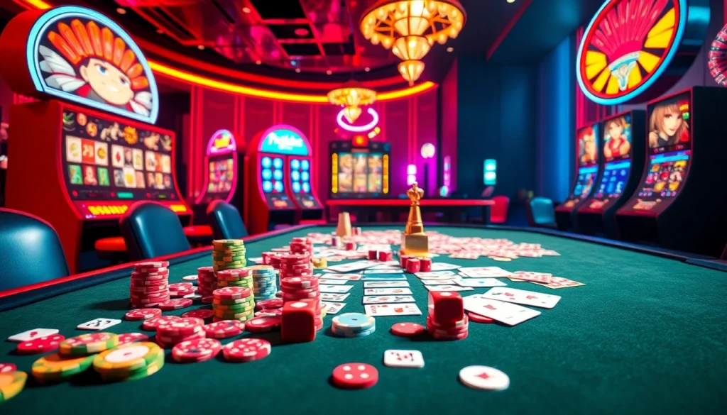 Experience the thrilling atmosphere of a hentai game-inspired casino scene with vibrant tables and rich visuals.