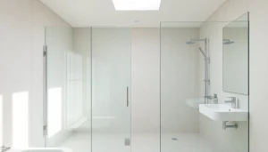 Stunning glass shower doors enhancing a modern bathroom's elegant design.