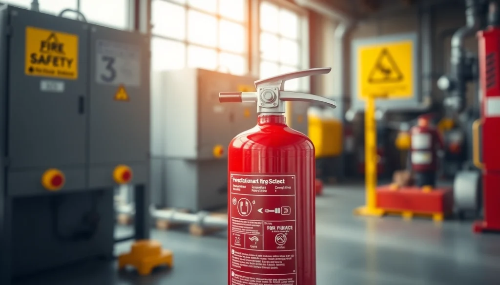 Showcasing an electrical fire extinguisher with safety features in a professional industrial environment.
