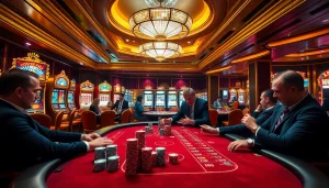 Experience the thrill of onicplay in a luxurious casino setting with poker and vibrant slots.