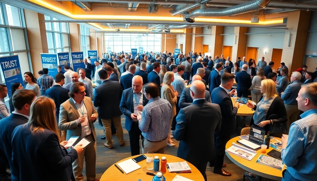 Attendees collaborating at construction networking events to foster business relationships.