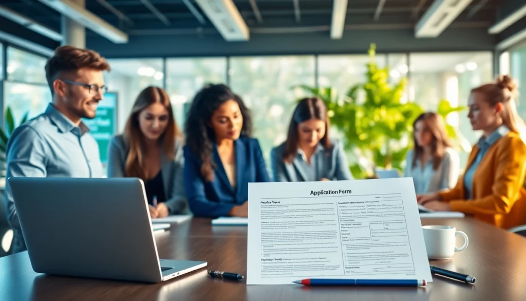 People completing the eta uk application form in a vibrant work environment.