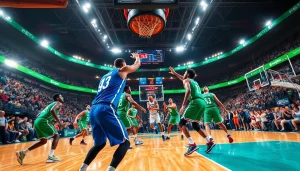 Experience ดูบาสสด with a thrilling basketball game, showcasing players in a dynamic live match.