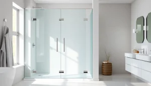 Stylish sunney shower doors enhancing a modern bathroom's aesthetic appeal.