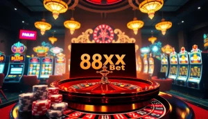 Players engaging in exciting games at 88xx bet casino with vibrant slot machines and poker chips.