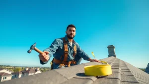 Roofing apprenticeship in action as a dedicated apprentice measures roofing materials.